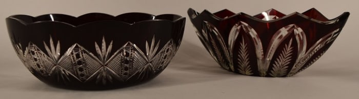 Bohemia Cut To Clear Red Glass Bowls