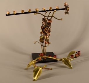 Two Mixed Medial Menorah Sculptures