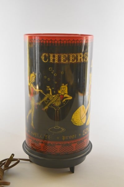 1972 Go - Go Girls Bar Open Motion Lamp: Featuring A Rotating Motion Lamp Of Bar Open With Various Retro Go Go Girls And Cheers. Made By Creative Light Products In Stanton California In 1972.. The Light Measures 12" Tall And 7" Across, The I