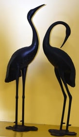Two Cast Aluminum Heron Statues