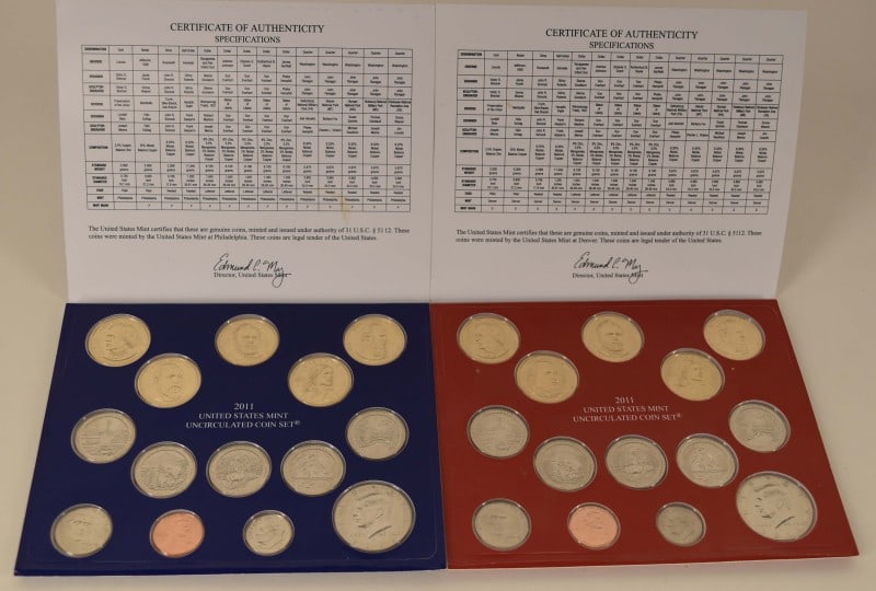 2011 U S Mint Uncirculated P & D Coin Sets: Featuring Two 2011 U S Mint Uncirculated P & D Set. Comprising 26 Coins, This Set Features A Variety Of Denominations Minted At Both The Philadelphia (p) And Denver (d) Facilities, Each Struck With Pr