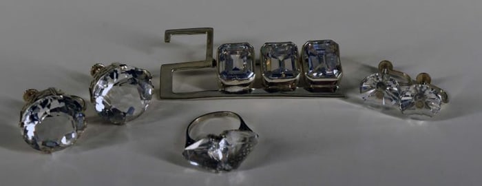 Sterling Silver Pin And Crystal Earrings