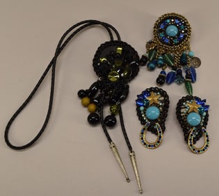 Vintage Glass & Rhinestone Bolo's & Earrings
