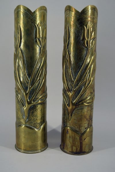 Pair Of Brass Artillery Shell Trench Art Vases (1 of 3)