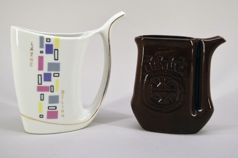 Vintage Czech Spa Mineral Water Sipping Cups: Consisting Of A Lazne Bilina & Lietuva Mineral Water Sipping Or Spa Cups. Measuring Around 5" Tall And Only 1" To 2" Wide. Both Are In Good Condition, No Nicks, Chips Or Cracks.