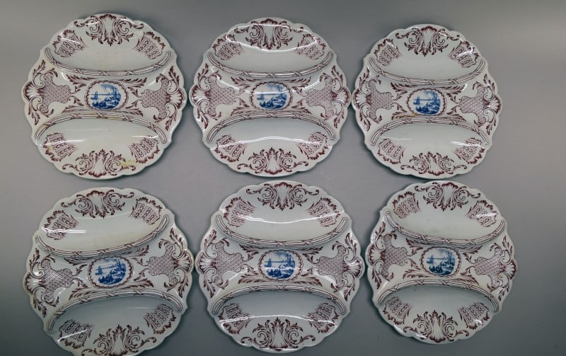 French Jv & Co Regence Red Blue Asparagus Plates (1 of 4)