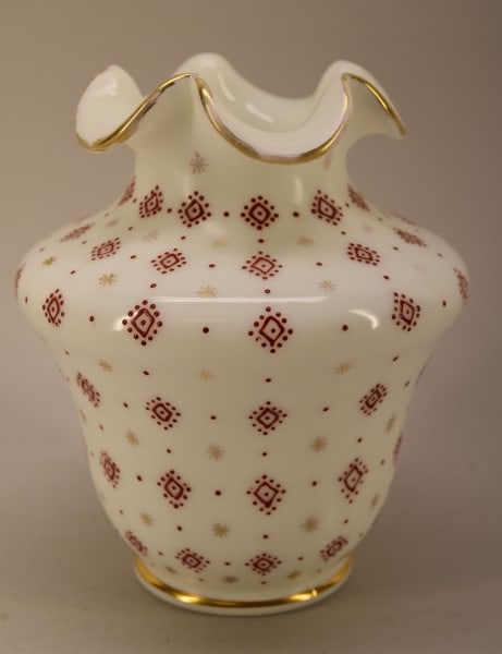 Rare Fenton Red Geometric Charleton Vase (1 of 3)