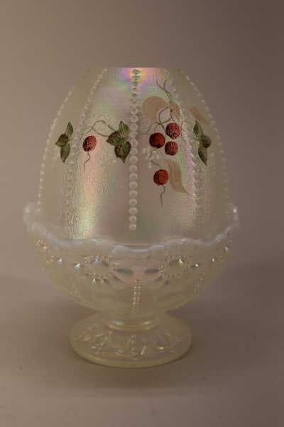 Fenton Hand Painted Fairy Lamp: Featuring A Fenton Hand Painted And Signed A. Farley Fairly Lamp. Measuring 6" Tall And 4 1/2" Across, In Good Condition, No Nicks, Chips Or Cracks.