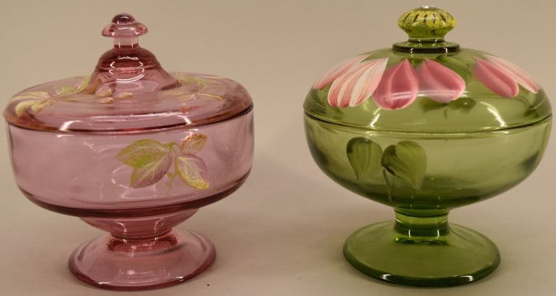 Two Vintage Fenton Hand Painted Covered Candy Dish (1 of 5)