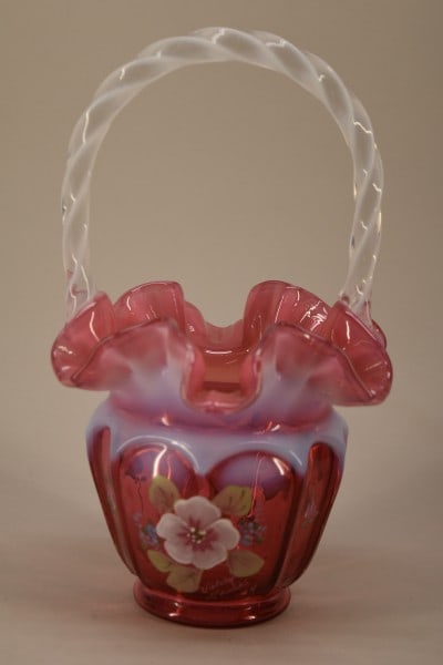 Fenton Open Heart Arches Hand Painted Basket (1 of 5)