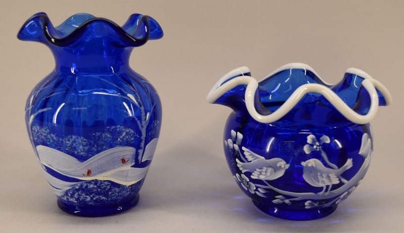 Two Fenton Hand Painted Cobalt Blue Vases (1 of 6)