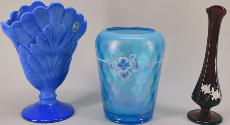 Fenton Glass Coraline & Fan Vases (1 of 6)