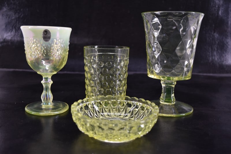 Four Vaseline Or Uranium Glass Table Articles (1 of 8)