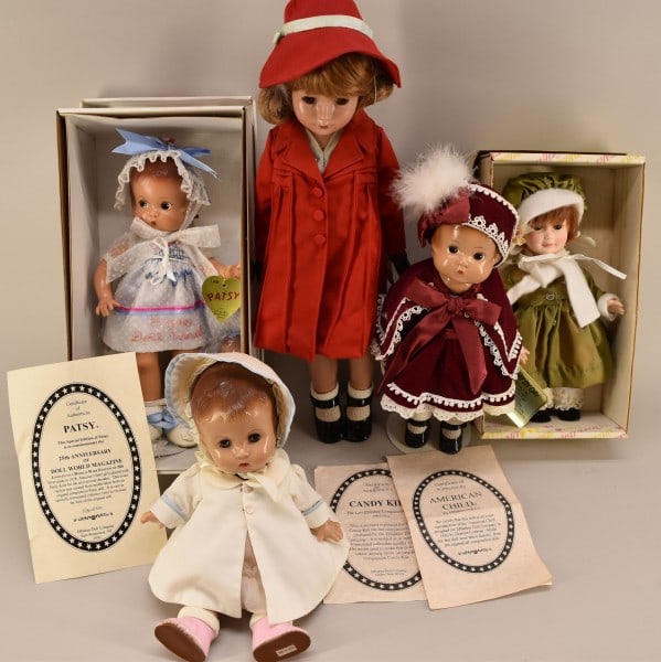 Five Effanbee Composition Reproduction Dolls: Featuring Five Effanbee Reproduction Dolls, All Five In Excellent Condition. Two In The Original Box, One With Original Hair Net,