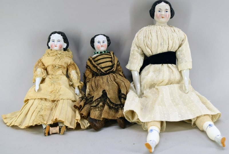 Three Antique German China Head Dolls (1 of 3)