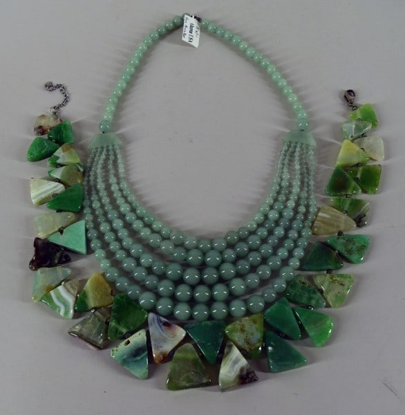 Lucas Lameth Chunky Chrysoprase Necklace: Featuring A Lucas Lameth Chunky Chrysoprase Necklace, Marked Luc 926 Cn On The Tag. Together With A Aluma Usa Green Aventurine Beaded Necklace. Both In Mint Condition.