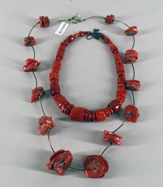 Sterling Silver & Red Coral Necklaces: Featuring Two Necklaces With Sterling Silver Clasps And Red Coral Beads. Both With The Original Tags, One Desert Rose The Othe Midwest Amber. Both Have Dyed Red Coral Beads. The Desert Rose Measures 2