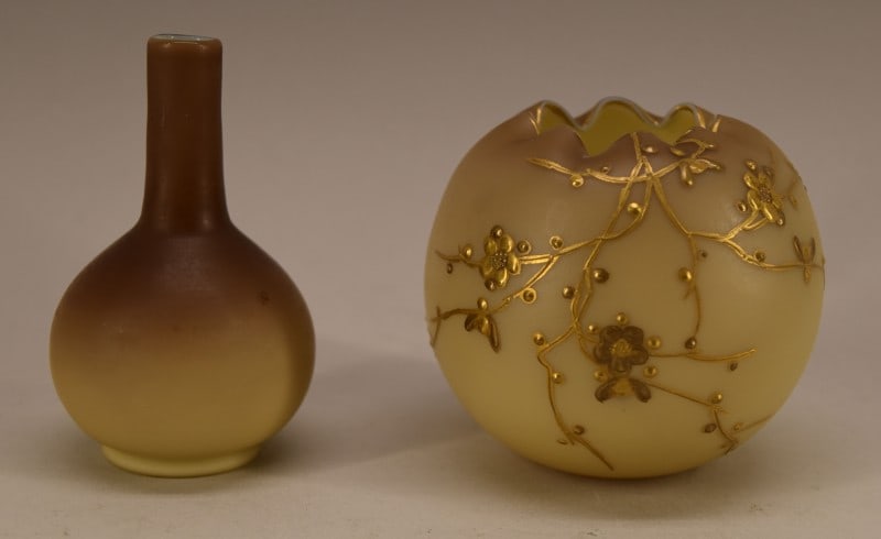 Webb? Butterscotch Satin Glass Rosebowl & Vase (1 of 5)