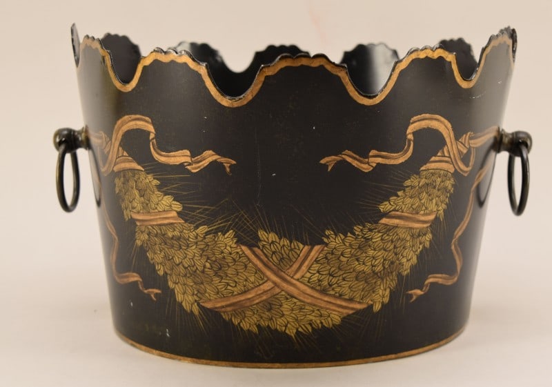 Black Tole Chinoiserie Jardiniere Cache Pot (1 of 3)