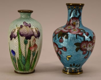 Two Japanese Ginbari Cloisonne Enamel Vases
