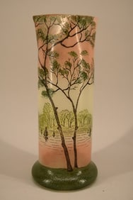 French Legras Lake Landscape Enamel Vase