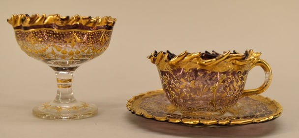 Moser Tea Cup, Sorbet & Saucer Heavy Gilt