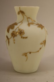 Victorian Ivory & Gold Satin Glass Vase