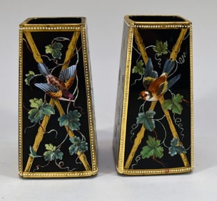 Pair Of Black Amethyst Aesthetic Movement Vases