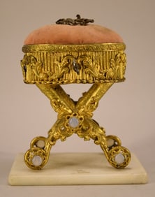 French Gilt Metal Jewelry Box & Pin Cushion