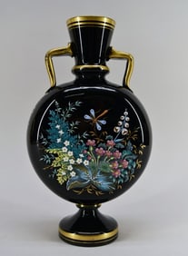 Black Amethyst Moon Flask Enamel Glass Vase