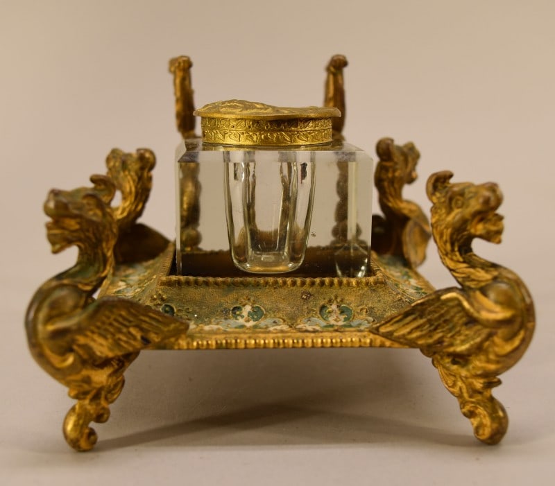 French Champleve Enameled Gilt Bronze Inkwell (1 of 8)
