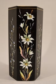 Victorian Hexagon Enameled Black Amethyst Vase