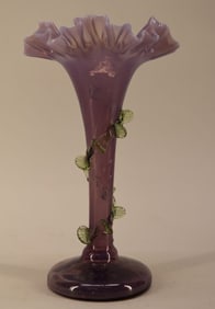 Victorian Uranium Glass Amethyst & Rigaree Vase