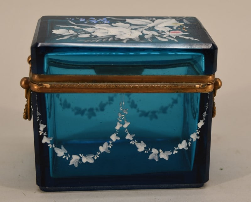 Moser Blue Glass Hand Painted Jewelry Casket (1 of 6)
