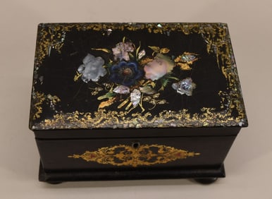 Black Lacquer And Paper Mache Tea Caddy