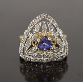 14k Yellow & White Gold Tanzanite & Diamond Ring