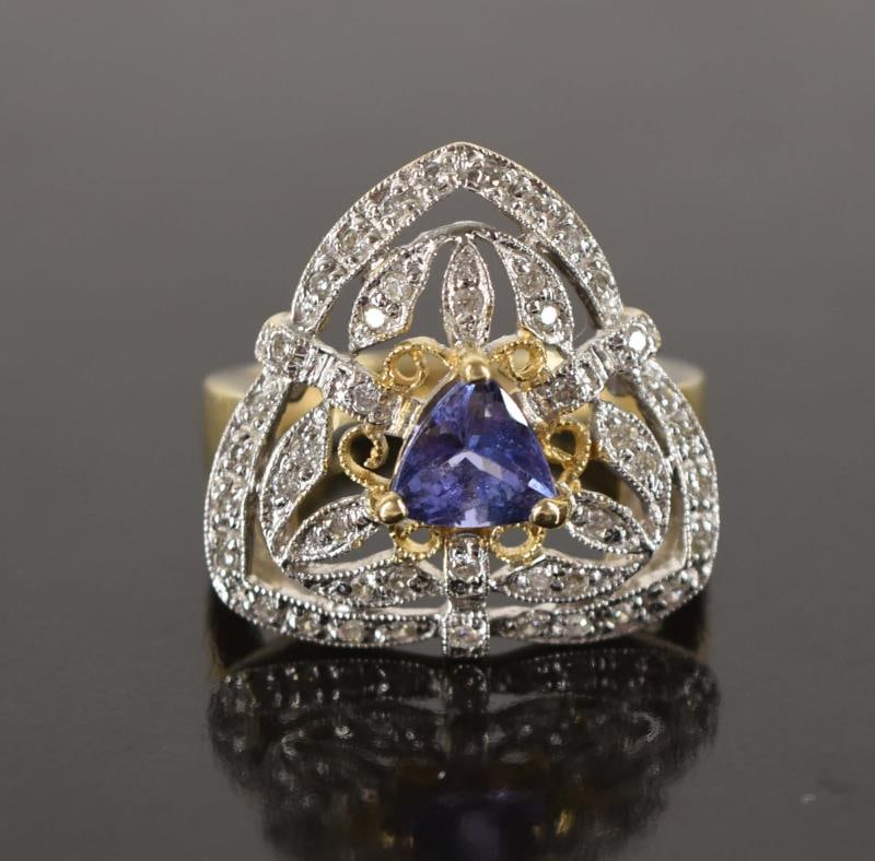 14k Yellow & White Gold Tanzanite & Diamond Ring (1 of 5)