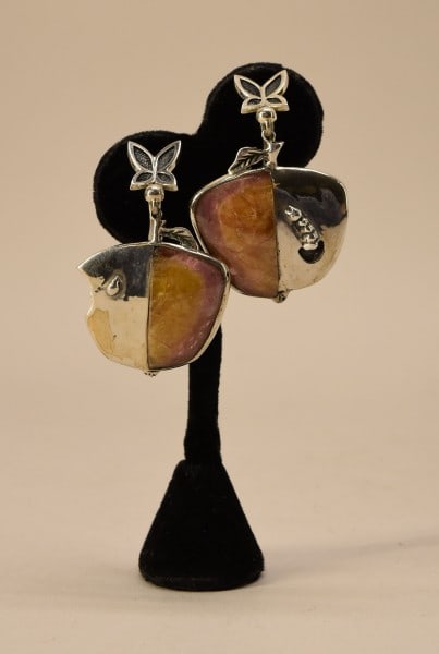 Hand Made Silver & Rutilated Quartz Apple Earrings: Featuring A Hand Made Pair Of Earrings With A Haf Bitten Apple Design And A Worm In One Earrings. Unmarked, Tested Silver But Unknown Purity. 21g, 2" Long & 1 1/4 Across.
