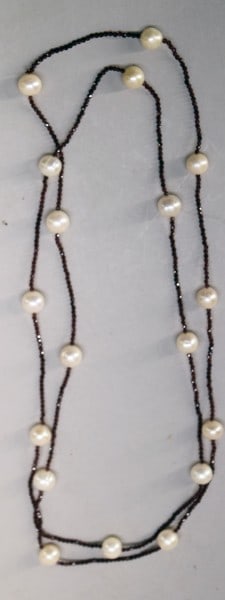 Cultured Pearl & Garnet Necklace: Featuring A 46" 10mm Cultured White Pearls And Garnet Bead Necklace.