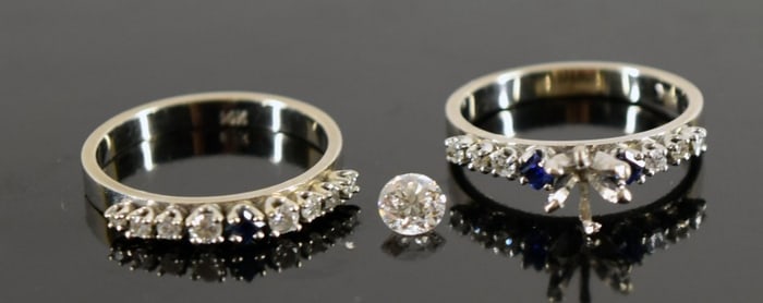 14k White Gold Diamond & Sapphire Wedding Set