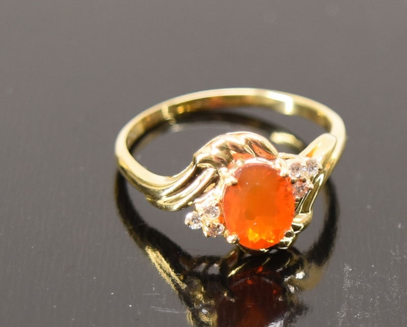 14k Yellow Gold Fire Opal & Diamond Ring (1 of 2)