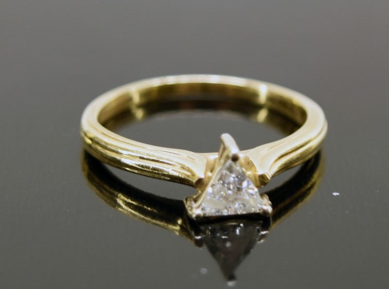 14k Yellow Gold Trillion Diamond Ring: 14k Yellow Gold Trillion Diamond Ring, Size 10, 4.2g, Approximately .4 Ct Diamond.