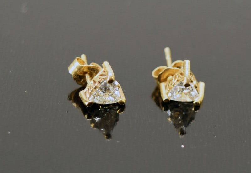 14k Yellow Gold & Trillion Cut Diamond Earrings: Featuring A Pair Of 14k Yellow Gold And Trillion Cut Diamond Earrings, Approximately .25 Each, 1g