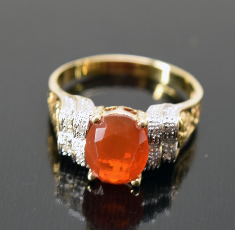14k Yellow Gold Fire Opal & Diamond Ring (1 of 4)