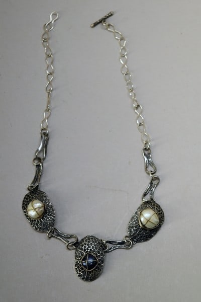 Hob Sterling & Cultured Pearl Modernist Necklace: Featuring A Hob Mexico 925 Sterling Silver Necklace With Cultured Pearl Accents In A Modernist Design, Measuring 18" Long.