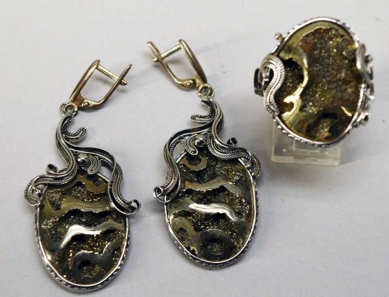 Natural Geode Druzy In Earrings & Ring (1 of 4)