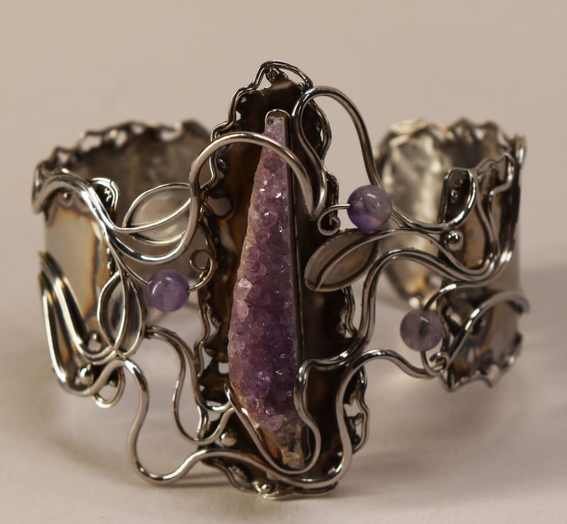 Stainless Steel & Amethyst Artisan Cuff Bracelet (1 of 5)