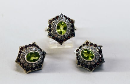 Sterling Peridot, Garnet & Iolite Jewelry Set