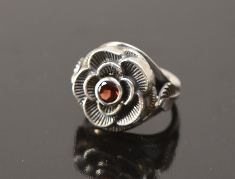 Sterling Silver & Garnet Flower Ring (1 of 5)