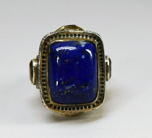 Silver Blue Lapis & Citrine Ring